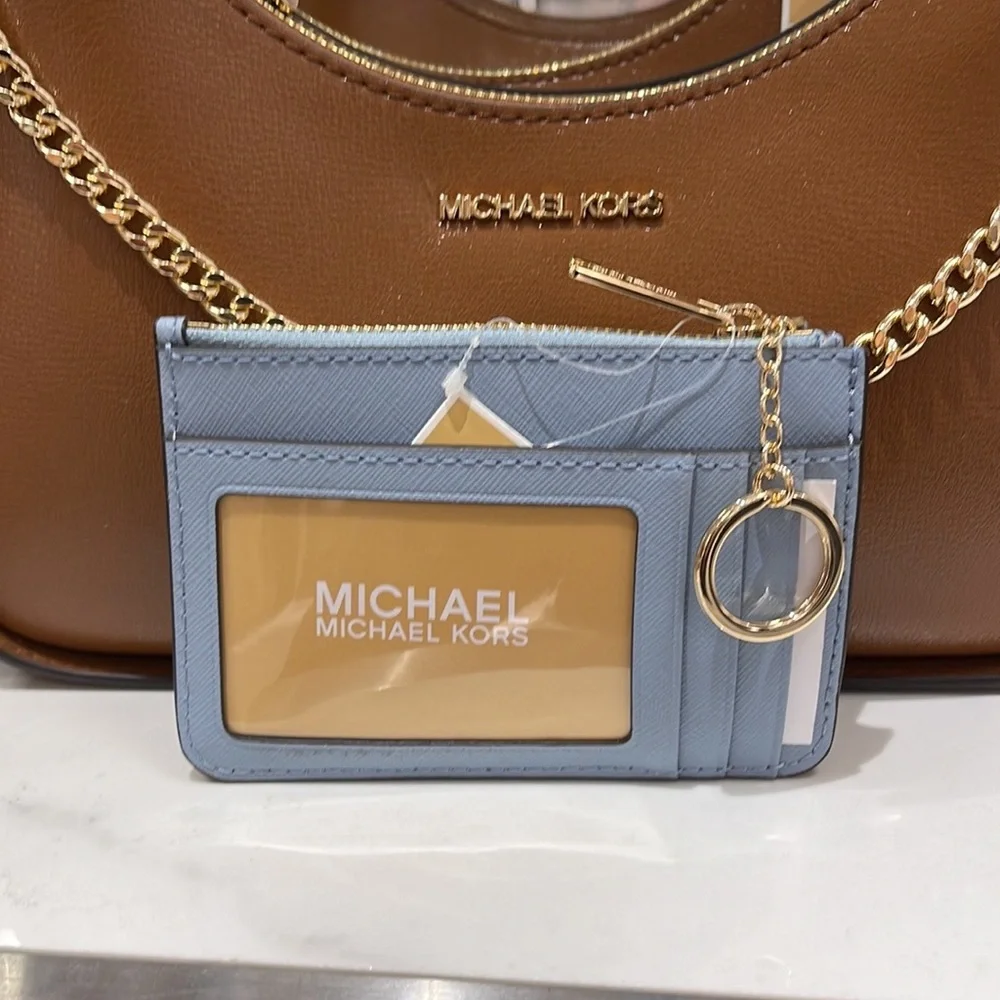 MICHAEL KORS SMALL TOP ZIP COINPOUCH WITH ID CARD CASE WALLET PALE BLUE  NWT